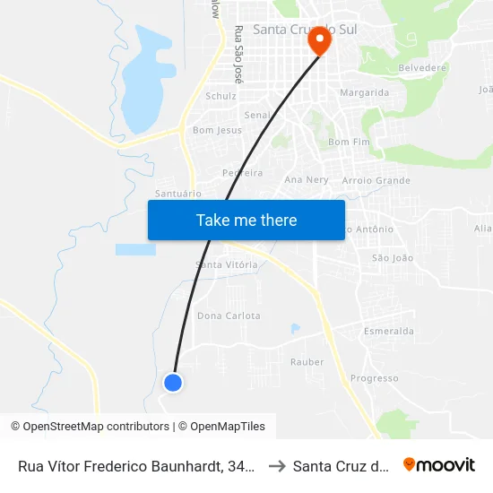 Rua Vítor Frederico Baunhardt, 3496-3750 to Santa Cruz do Sul map