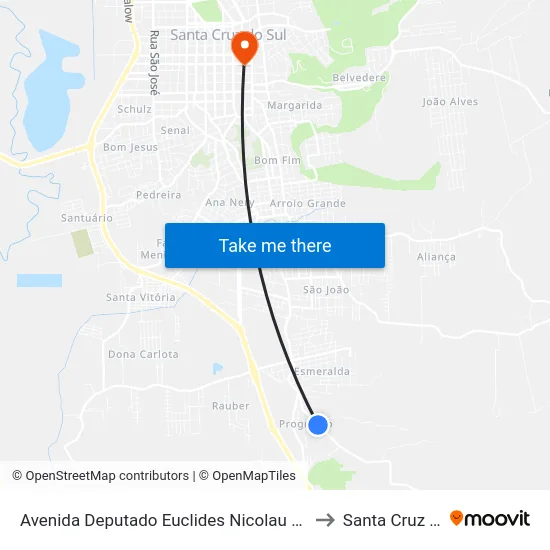 Avenida Deputado Euclides Nicolau Kliemann, 3610 to Santa Cruz do Sul map