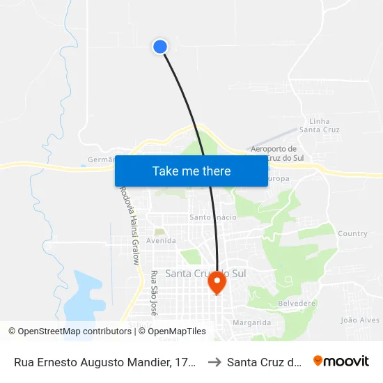 Rua Ernesto Augusto Mandier, 1775-1843 to Santa Cruz do Sul map