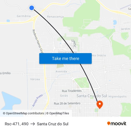 Rsc-471, 490 to Santa Cruz do Sul map