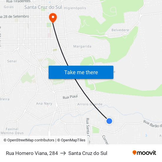 Rua Homero Viana, 284 to Santa Cruz do Sul map