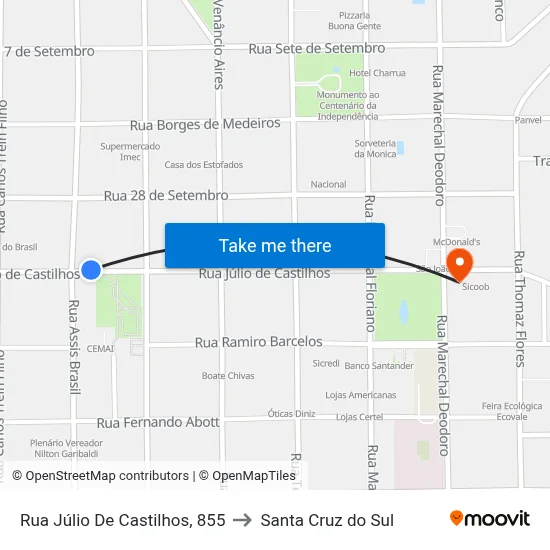 Rua Júlio De Castilhos, 855 to Santa Cruz do Sul map
