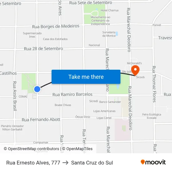 Rua Ernesto Alves, 777 to Santa Cruz do Sul map