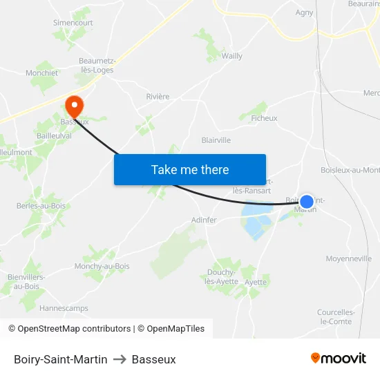 Boiry-Saint-Martin to Basseux map