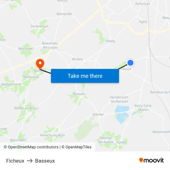 Ficheux to Basseux map