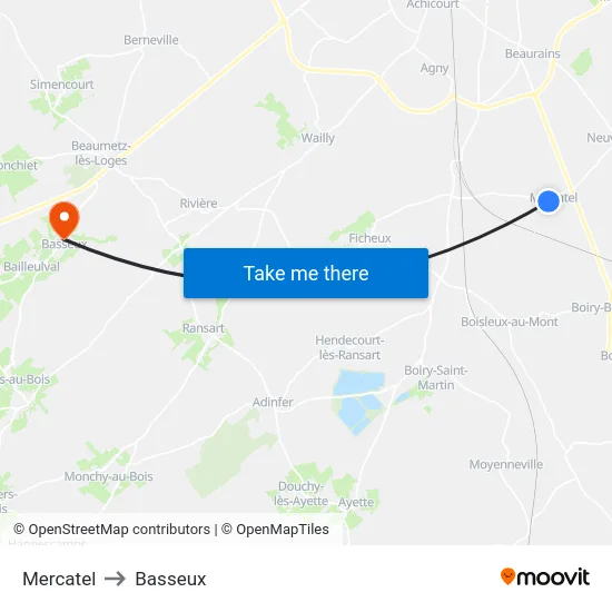 Mercatel to Basseux map