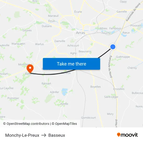 Monchy-Le-Preux to Basseux map