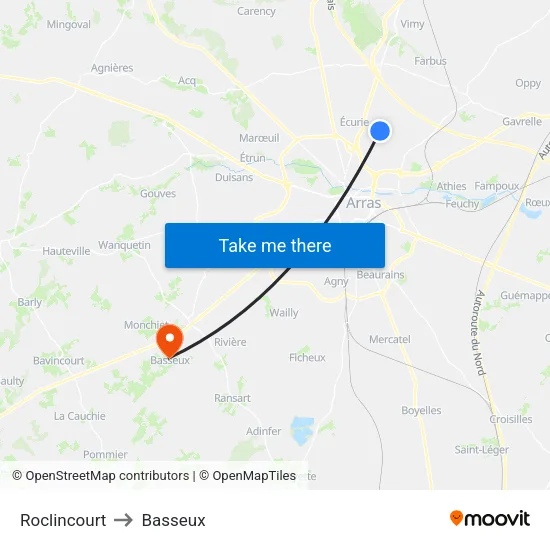 Roclincourt to Basseux map