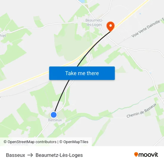 Basseux to Beaumetz-Lès-Loges map