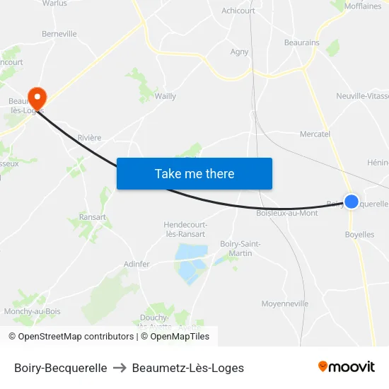 Boiry-Becquerelle to Beaumetz-Lès-Loges map