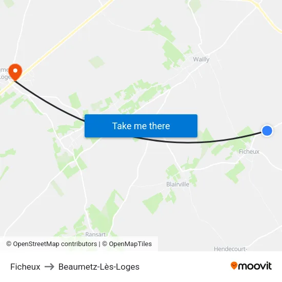 Ficheux to Beaumetz-Lès-Loges map