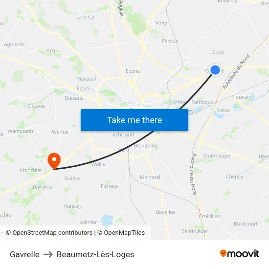 Gavrelle to Beaumetz-Lès-Loges map