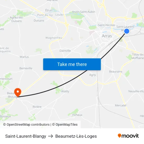 Saint-Laurent-Blangy to Beaumetz-Lès-Loges map