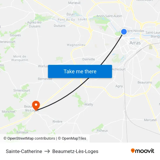 Sainte-Catherine to Beaumetz-Lès-Loges map