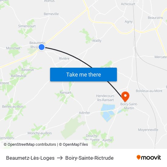 Beaumetz-Lès-Loges to Boiry-Sainte-Rictrude map