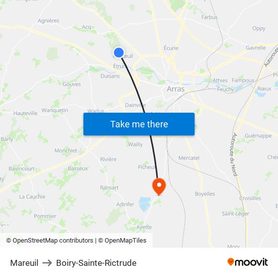 Mareuil to Boiry-Sainte-Rictrude map