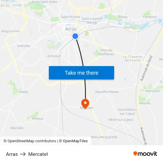 Arras to Mercatel map