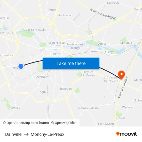 Dainville to Monchy-Le-Preux map