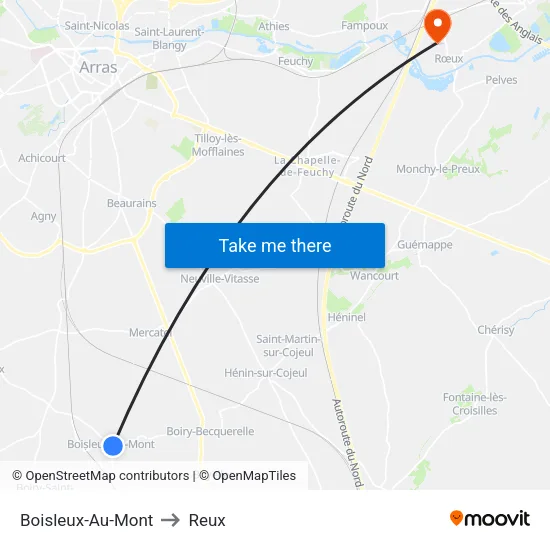 Boisleux-Au-Mont to Reux map
