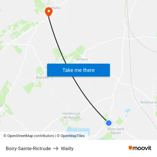 Boiry-Sainte-Rictrude to Wailly map