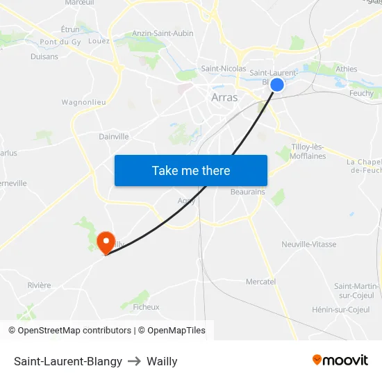 Saint-Laurent-Blangy to Wailly map
