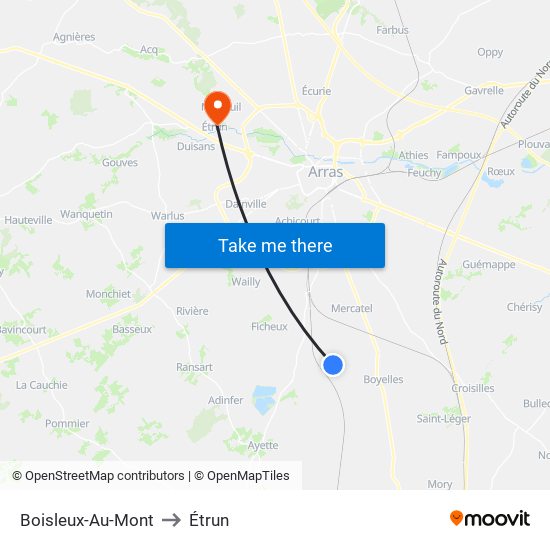 Boisleux-Au-Mont to Étrun map