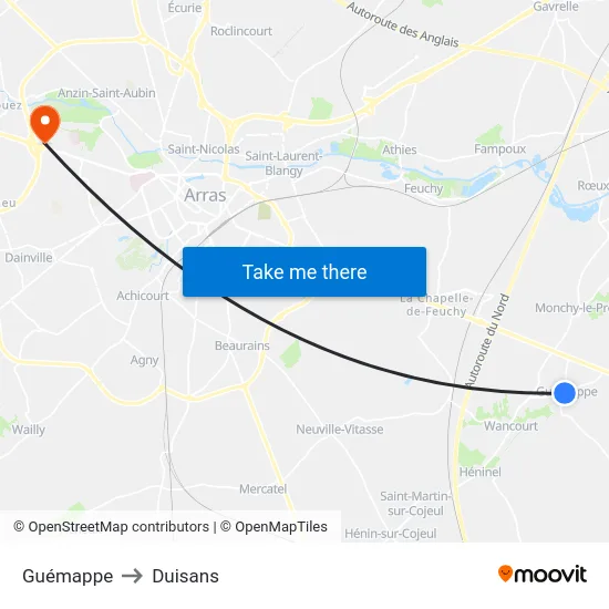 Guémappe to Duisans map