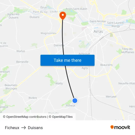 Ficheux to Duisans map