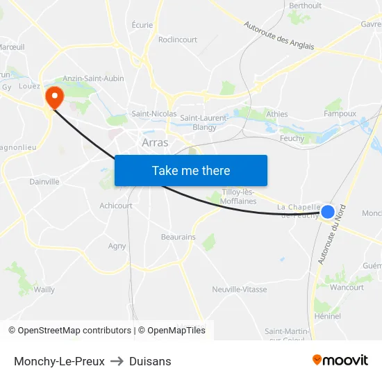 Monchy-Le-Preux to Duisans map