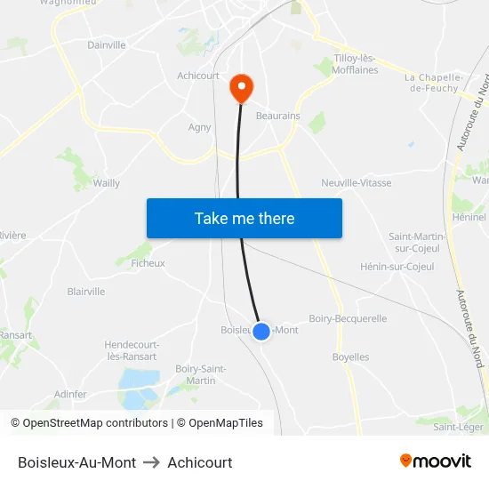 Boisleux-Au-Mont to Achicourt map