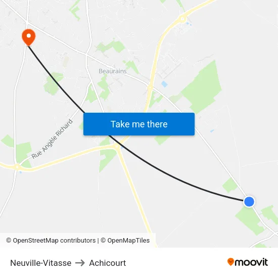 Neuville-Vitasse to Achicourt map