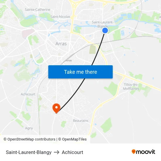Saint-Laurent-Blangy to Achicourt map