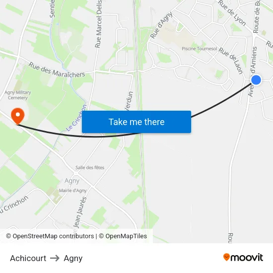Achicourt to Agny map