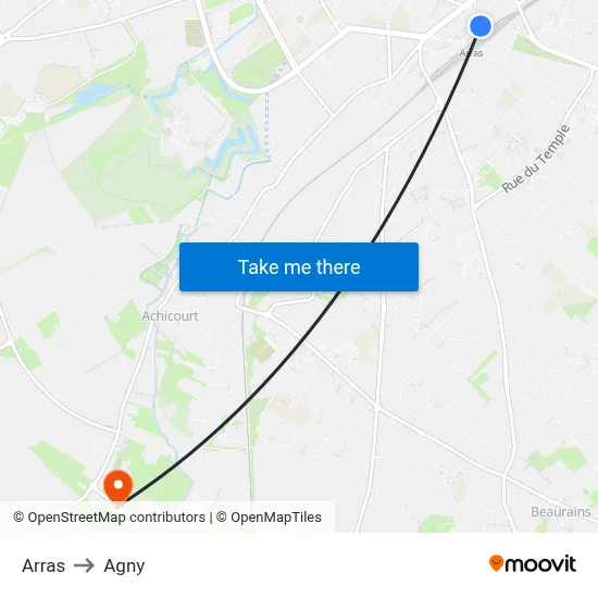 Arras to Agny map