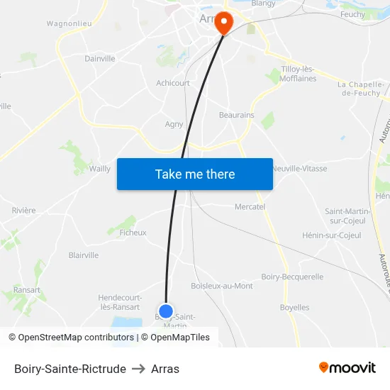 Boiry-Sainte-Rictrude to Arras map