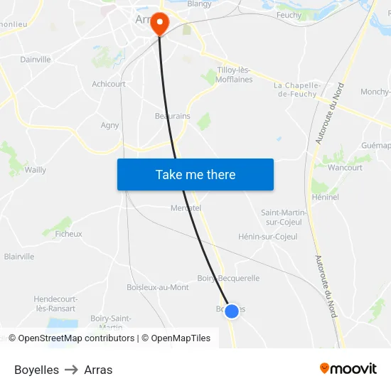 Boyelles to Arras map