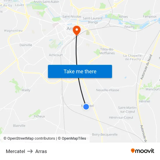 Mercatel to Arras map