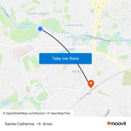 Sainte-Catherine to Arras map