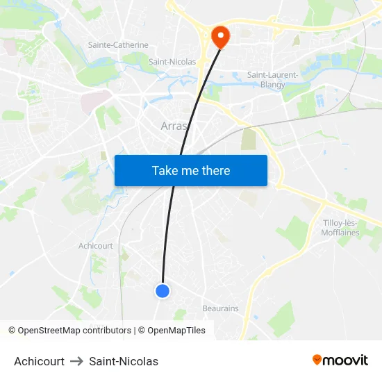 Achicourt to Saint-Nicolas map
