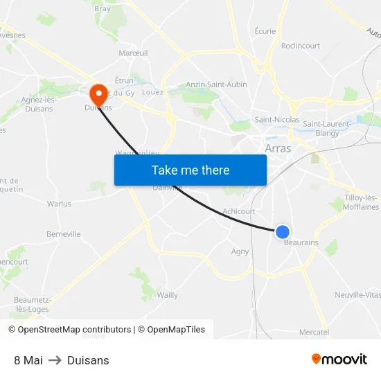 8 Mai to Duisans map