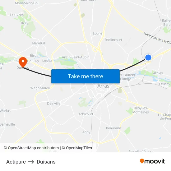 Actiparc to Duisans map