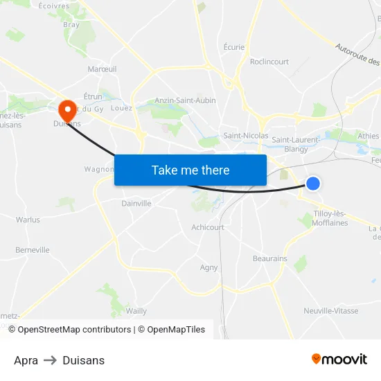 Apra to Duisans map