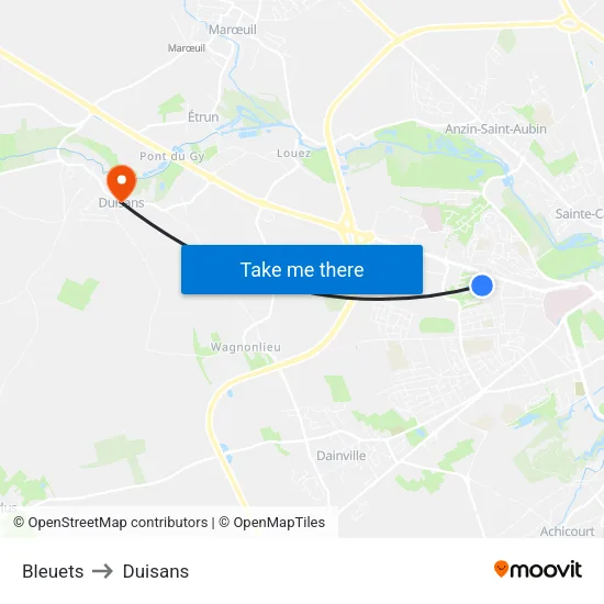 Bleuets to Duisans map