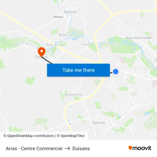 Arras - Centre Commercial to Duisans map