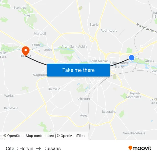 Cité D'Hervin to Duisans map