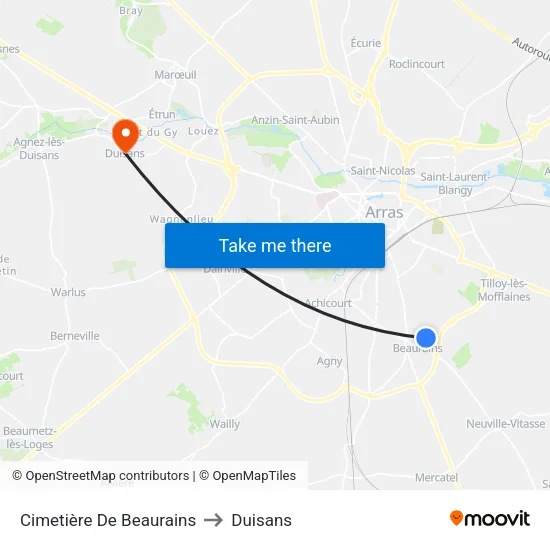 Cimetière De Beaurains to Duisans map