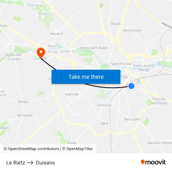 Le Rietz to Duisans map