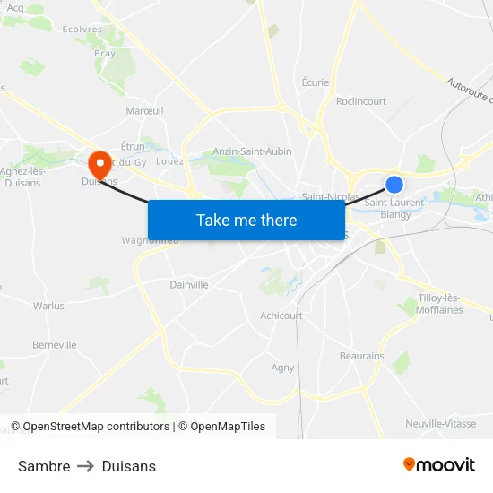 Sambre to Duisans map