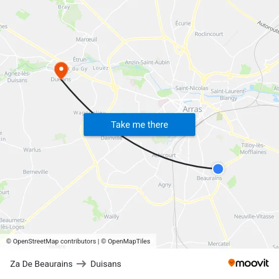 Za De Beaurains to Duisans map