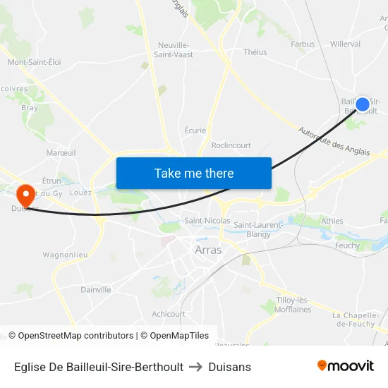 Eglise De Bailleuil-Sire-Berthoult to Duisans map